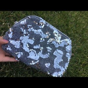 NWOT sparkly sequin makeup bag purse